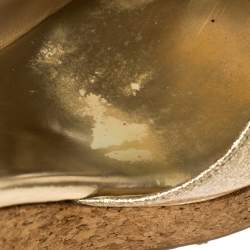 Jimmy Choo Gold Patent Leather Prima Cork Wedge Platform Sandals Size 41