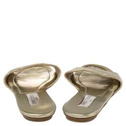 Jimmy Choo Gold Lamé And Glitter Nanda Flat Slides Size 39.5