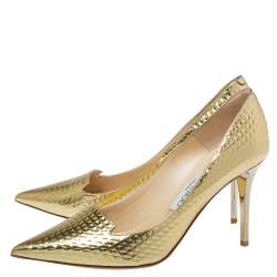 Pre Owned Jimmy Choo Gold Leather Pointed Toe Pumps Size 37