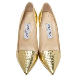 Pre Owned Jimmy Choo Gold Leather Pointed Toe Pumps Size 37