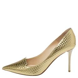 Pre Owned Jimmy Choo Gold Leather Pointed Toe Pumps Size 37