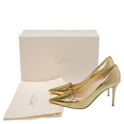 Pre Owned Jimmy Choo Gold Leather Pointed Toe Pumps Size 37