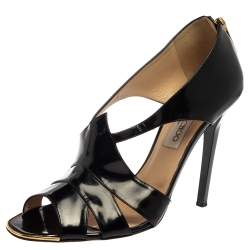 Pre Owned Jimmy Choo Black Patent Leather Private Peep Toe Sandals Size 39
