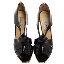 Pre Owned Jimmy Choo Black Patent Leather Private Peep Toe Sandals Size 39