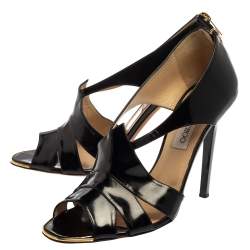 Pre Owned Jimmy Choo Black Patent Leather Private Peep Toe Sandals Size 39