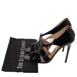 Pre Owned Jimmy Choo Black Patent Leather Private Peep Toe Sandals Size 39