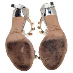 Pre Owned Jimmy Choo Silver Leather Studded Sandals Size 35