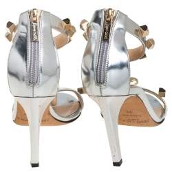 Pre Owned Jimmy Choo Silver Leather Studded Sandals Size 35