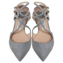 Pre Owned Jimmy Choo Silver Glitter Lancer Flats Size 38.5