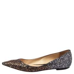 Pre Owned Jimmy Choo Metallic Ombre Glitter Romy Pointed Toe Ballet Flats Size 