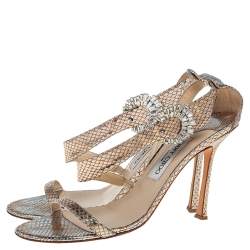 Jimmy Choo Gold Snakeskin Open Toe Sandals Size 39.5