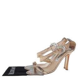 Jimmy Choo Gold Snakeskin Open Toe Sandals Size 39.5