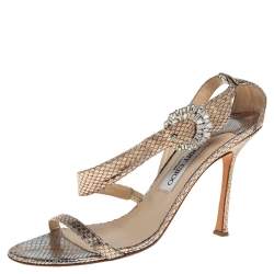 Jimmy Choo Gold Snakeskin Open Toe Sandals Size 39.5