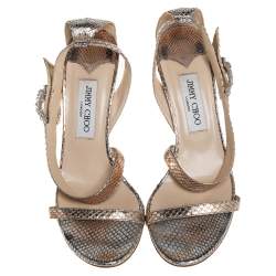 Jimmy Choo Gold Snakeskin Open Toe Sandals Size 39.5