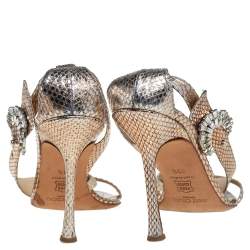 Jimmy Choo Gold Snakeskin Open Toe Sandals Size 39.5