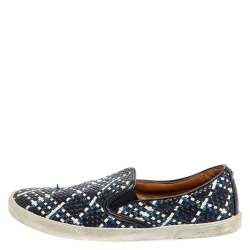 Jimmy Choo Blue Demi Woven Leather Slip-on Sneakers Size 39.5