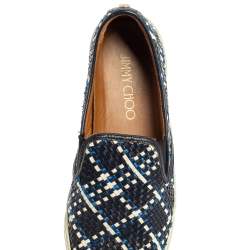 Jimmy Choo Blue Demi Woven Leather Slip-on Sneakers Size 39.5