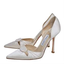 Pre Owned Jimmy Choo Off White Satin D'orsay Pumps Size 39
