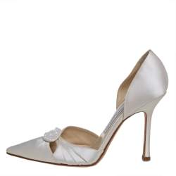 Pre Owned Jimmy Choo Off White Satin D'orsay Pumps Size 39