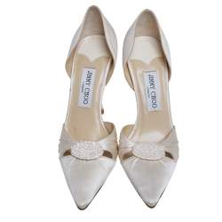 Pre Owned Jimmy Choo Off White Satin D'orsay Pumps Size 39