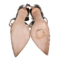 Pre Owned Jimmy Choo Beige/Black Leather and Snakeskin Lapris Pumps Size 38.5