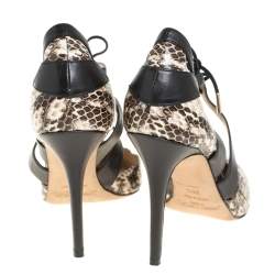 Pre Owned Jimmy Choo Beige/Black Leather and Snakeskin Lapris Pumps Size 38.5