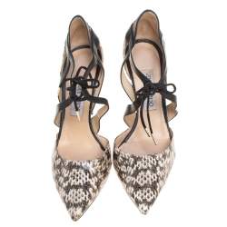 Pre Owned Jimmy Choo Beige/Black Leather and Snakeskin Lapris Pumps Size 38.5