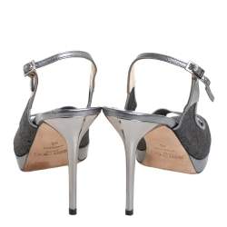 Jimmy Choo Metallic Silver Lace And Leather Nova Sandals Size 40