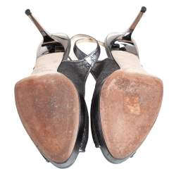 Jimmy Choo Metallic Silver Lace And Leather Nova Sandals Size 40