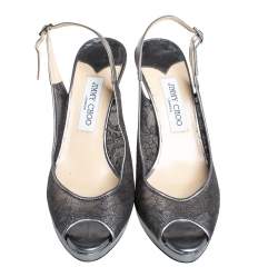 Jimmy Choo Metallic Silver Lace And Leather Nova Sandals Size 40