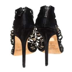 Pre Owned Jimmy Choo Black Suede Crystal Embellished Strappy Sandals Size 40