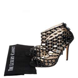 Pre Owned Jimmy Choo Black Suede Crystal Embellished Strappy Sandals Size 40
