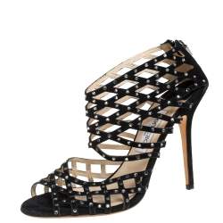 Pre Owned Jimmy Choo Black Suede Crystal Embellished Strappy Sandals Size 40