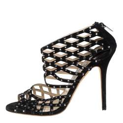 Pre Owned Jimmy Choo Black Suede Crystal Embellished Strappy Sandals Size 40