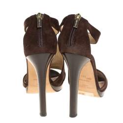 Jimmy Choo Brown Suede Beaded T-strap Tribal Sandals Size 38.5