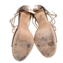 مملوكة مسبقًا Jimmy Choo Metallic Brown Patent Leather Lang Sandals Size 38.5