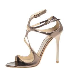 مملوكة مسبقًا Jimmy Choo Metallic Brown Patent Leather Lang Sandals Size 38.5