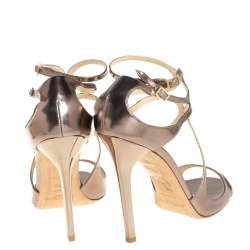 مملوكة مسبقًا Jimmy Choo Metallic Brown Patent Leather Lang Sandals Size 38.5