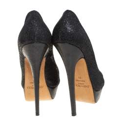 Pre Owned Jimmy Choo Black Glitter Fabric Luna Peep Toe Platform Pumps Size 39