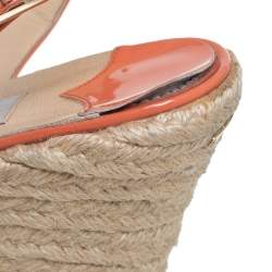 Jimmy Choo Orange Patent Leather Espadrille Wedge Slingback Sandals Size 38.5