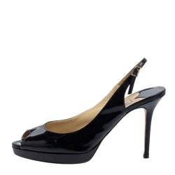 Pre Owned Jimmy Choo Black Patent Leather Peep Toe Platform Sandals Size 39