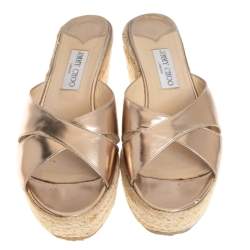 Pre Owned Jimmy Choo Gold Crisscross  Wedge Sandals Size 40.5