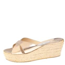 Pre Owned Jimmy Choo Gold Crisscross  Wedge Sandals Size 40.5