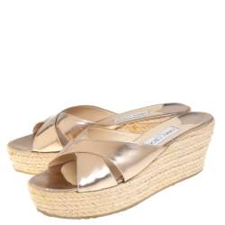 Pre Owned Jimmy Choo Gold Crisscross  Wedge Sandals Size 40.5