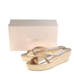 Pre Owned Jimmy Choo Gold Crisscross  Wedge Sandals Size 40.5