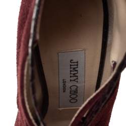 Pre Owned Jimmy Choo Burgundy Suede And Python Ankle Boots Size 37