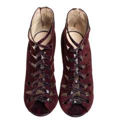 Pre Owned Jimmy Choo Burgundy Suede And Python Ankle Boots Size 37