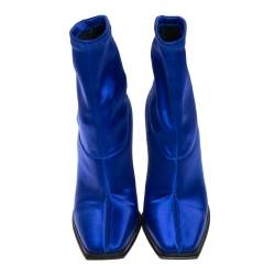 Pre Owned Jimmy Choo Blue Satin Closed Square Toe Boots Size 39
