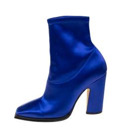 Pre Owned Jimmy Choo Blue Satin Closed Square Toe Boots Size 39