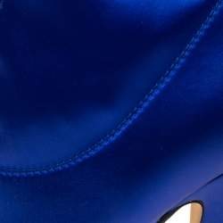 Pre Owned Jimmy Choo Blue Satin Closed Square Toe Boots Size 39